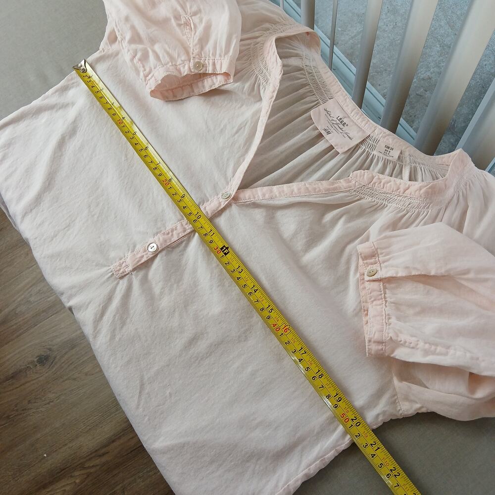 L.O.G.G. by H&M Sheer Pink Gauze Henley Blouse 8 pink lightweight cottage - Picture 13 of 16